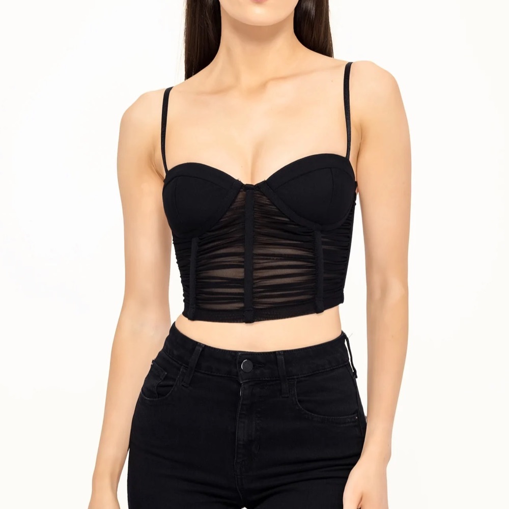 Corset Mesh Ruched Crop Top - Heiress Beverly Hills